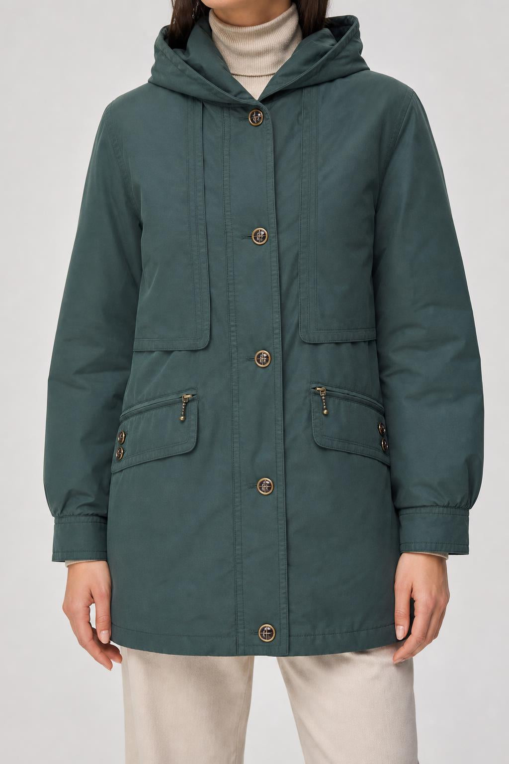 Parka verde salvia con cappuccio vintage – Donna Taglia M