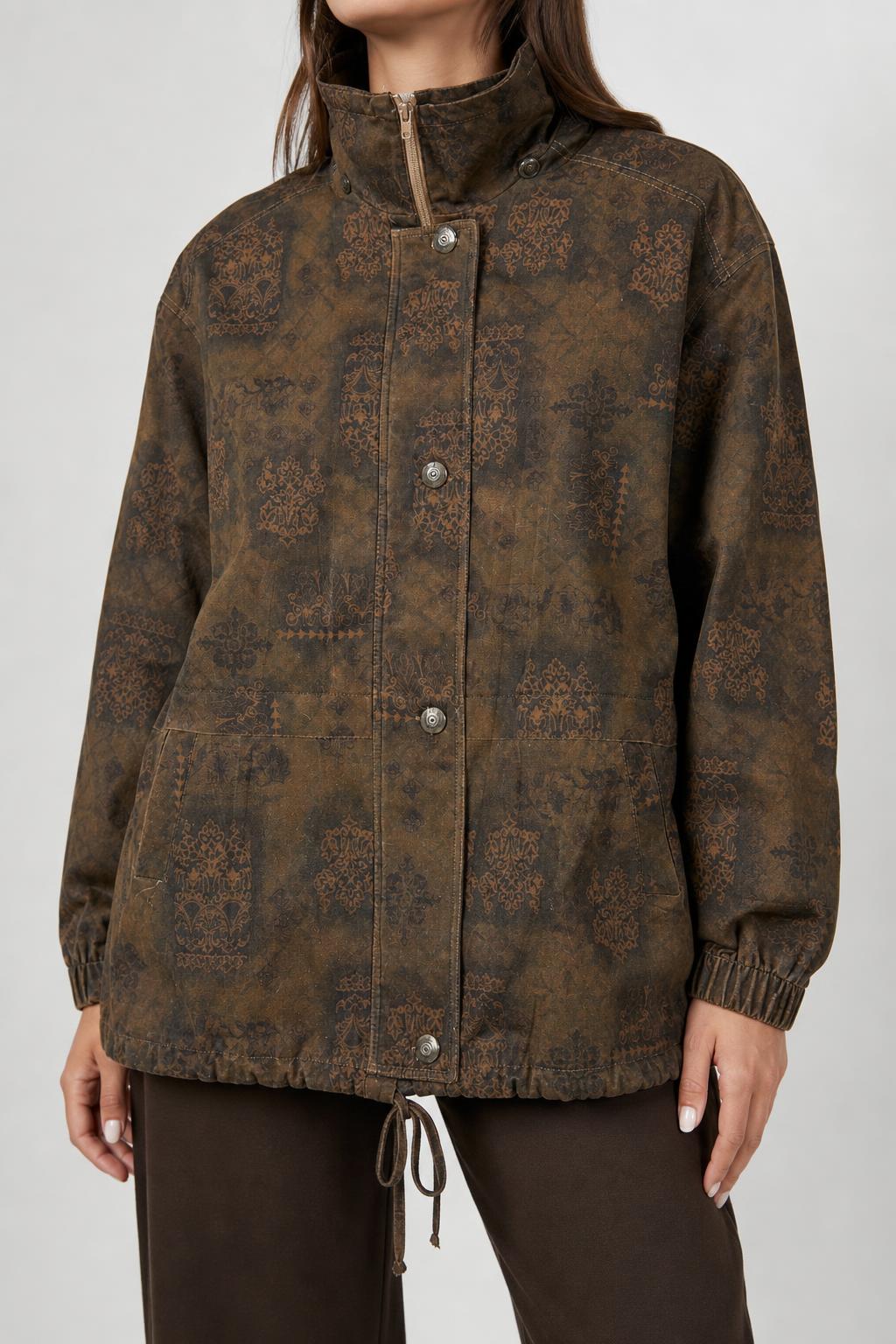 Giacca effetto camoscio marrone fantasia paisley vintage – Donna Taglia XL