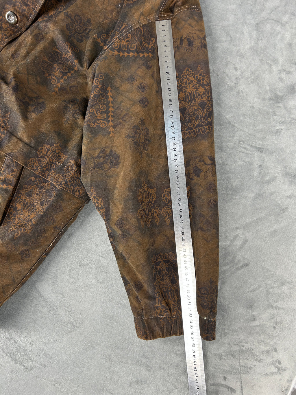 Giacca effetto camoscio marrone fantasia paisley vintage – Donna Taglia XL