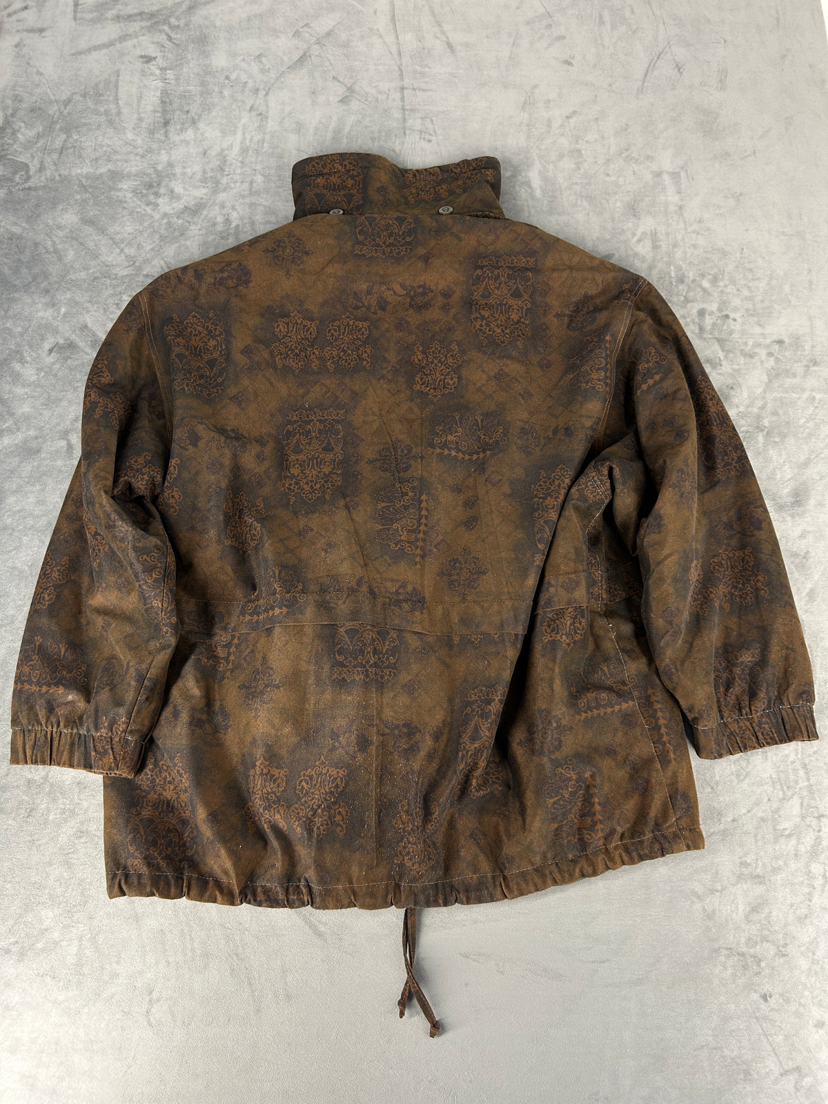 Giacca effetto camoscio marrone fantasia paisley vintage – Donna Taglia XL