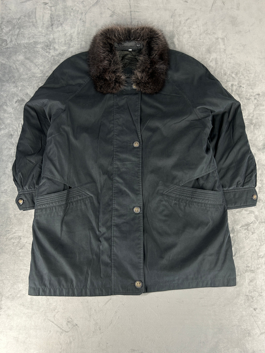 Parka grigio scuro collo in pelliccia vintage – Donna Taglia M (IT 42)