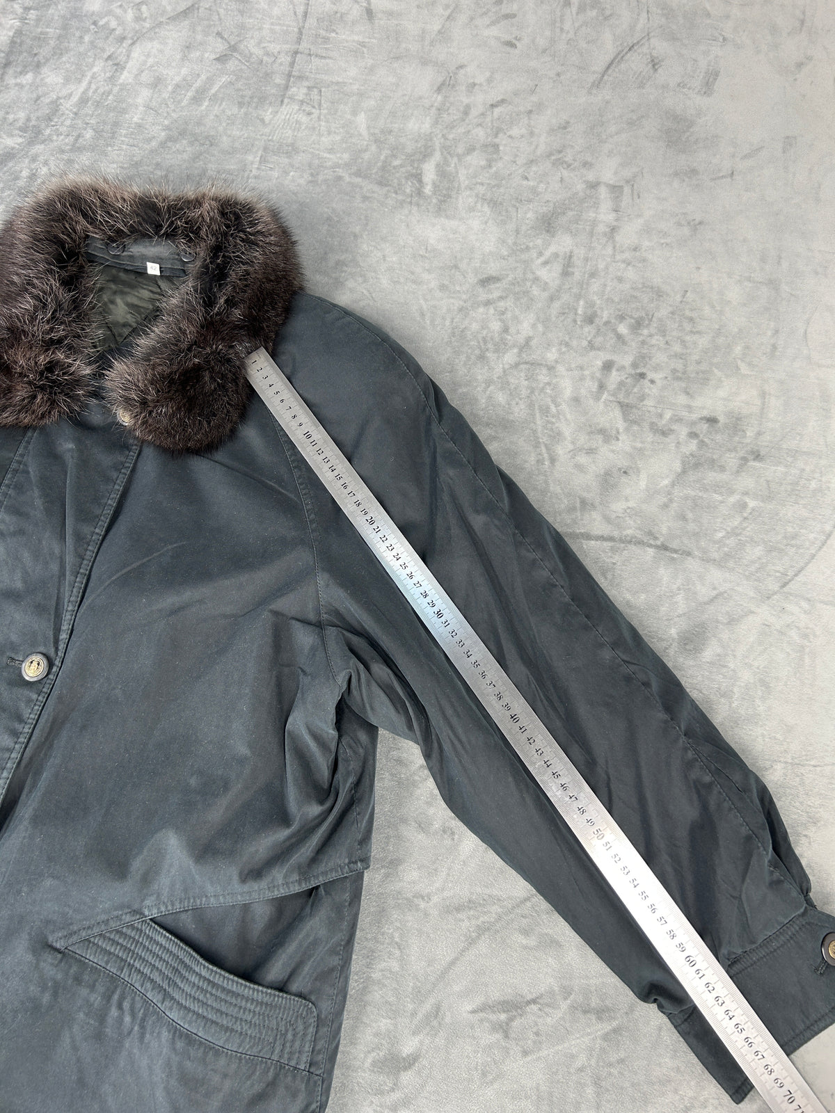 Parka grigio scuro collo in pelliccia vintage – Donna Taglia M (IT 42)