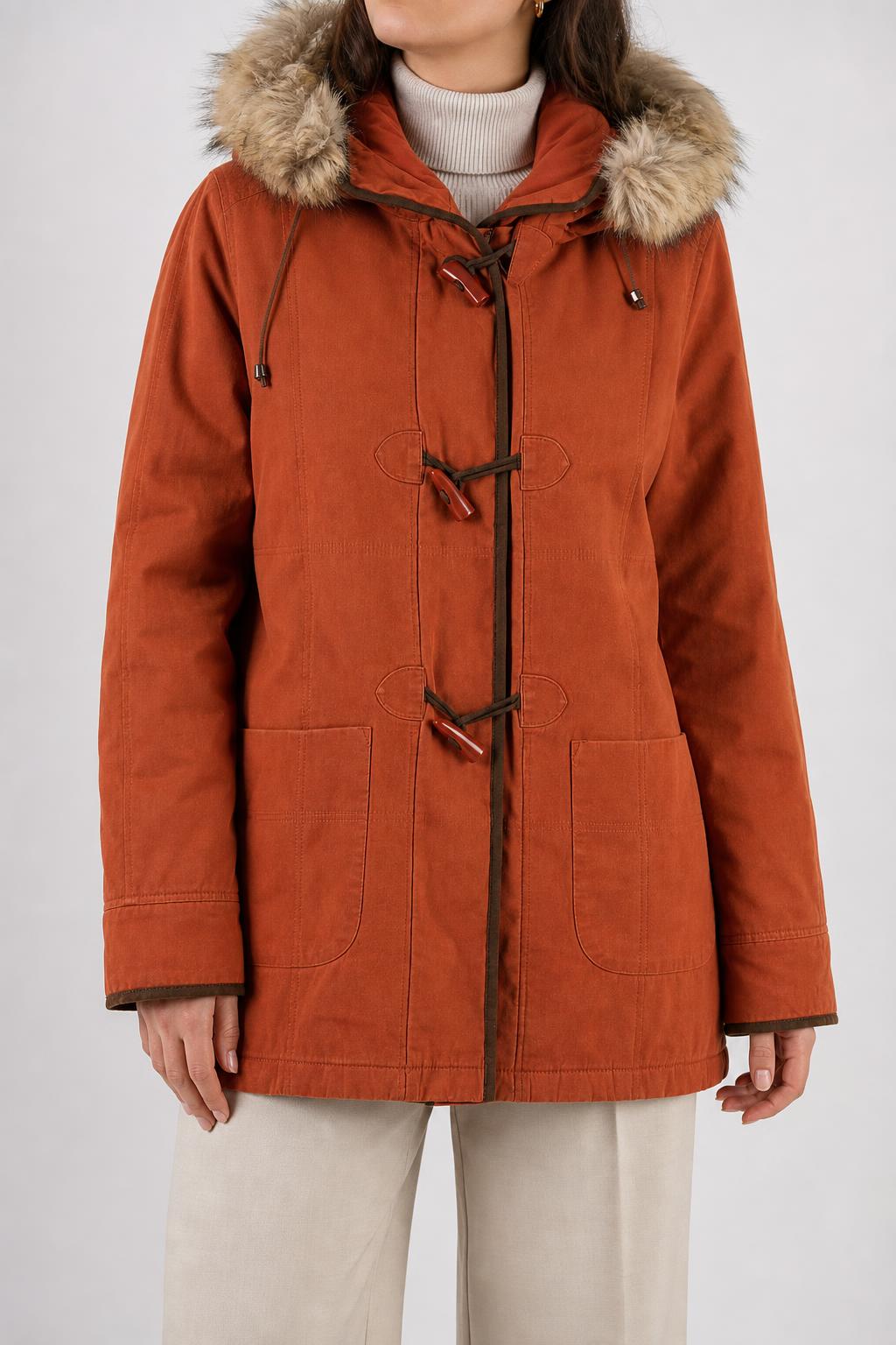 Montgomery arancione ruggine Kirsten cappuccio in pelliccia vintage – Donna Taglia XL