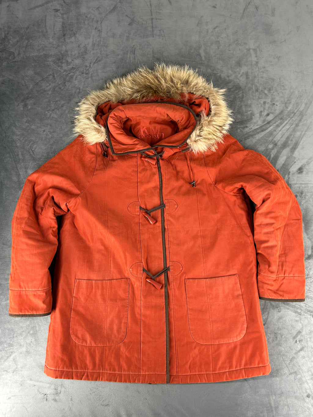 Montgomery arancione ruggine Kirsten cappuccio in pelliccia vintage – Donna Taglia XL