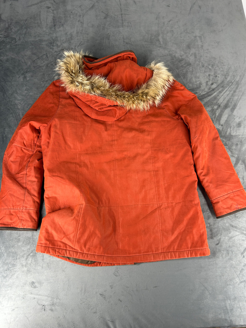 Montgomery arancione ruggine Kirsten cappuccio in pelliccia vintage – Donna Taglia XL