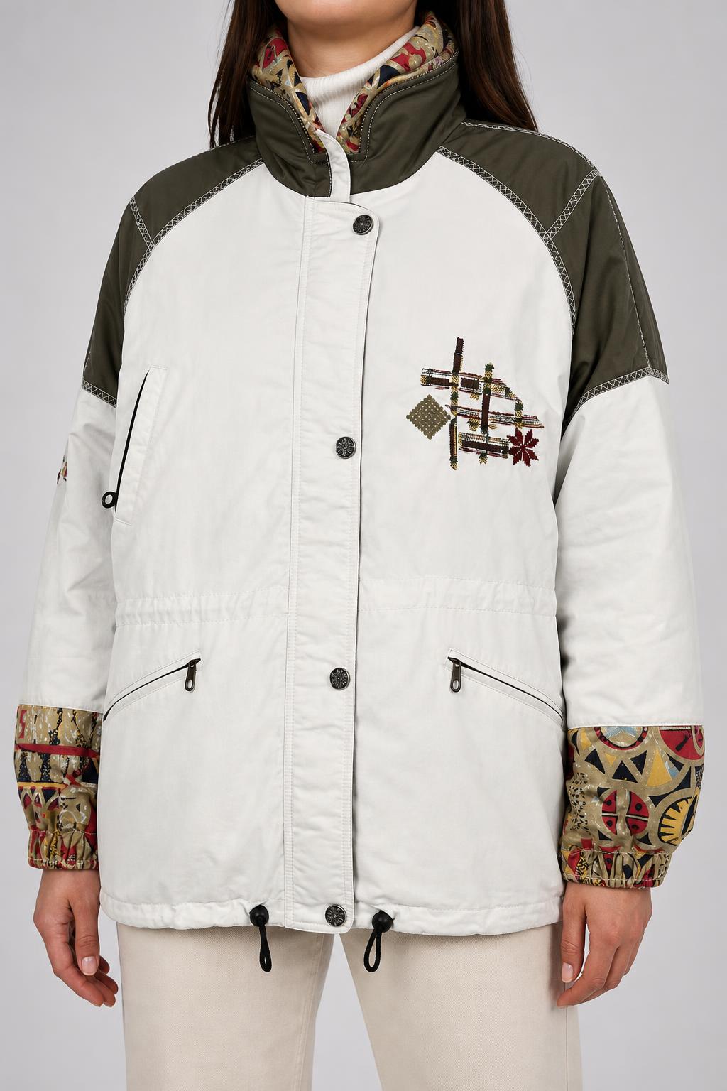 Giacca a vento bianca e verde militare vintage anni 90 – Donna Taglia XL