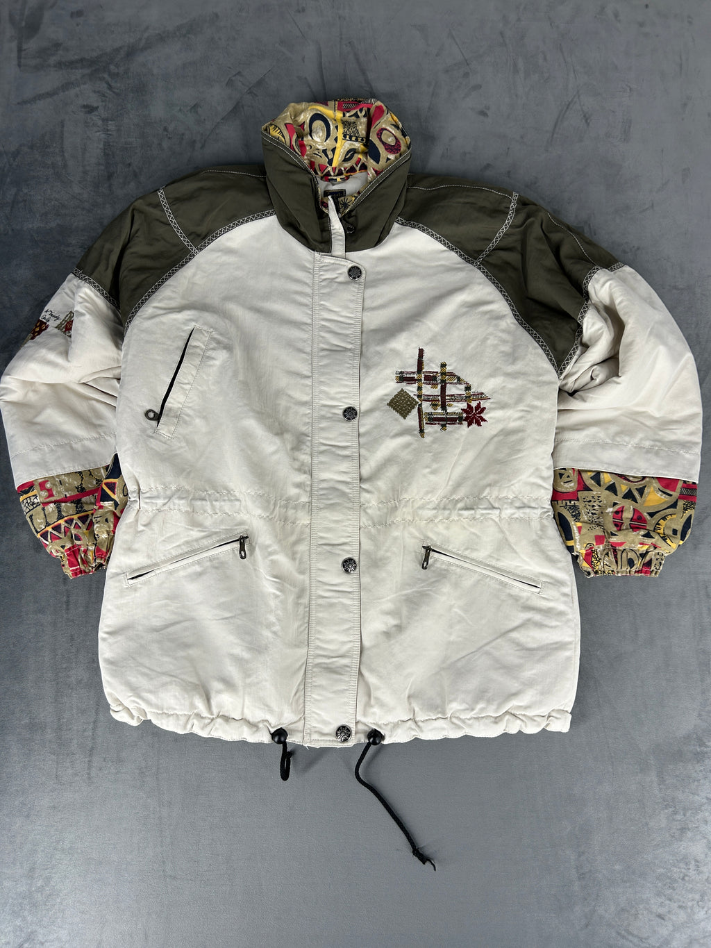 Giacca a vento bianca e verde militare vintage anni 90 – Donna Taglia XL