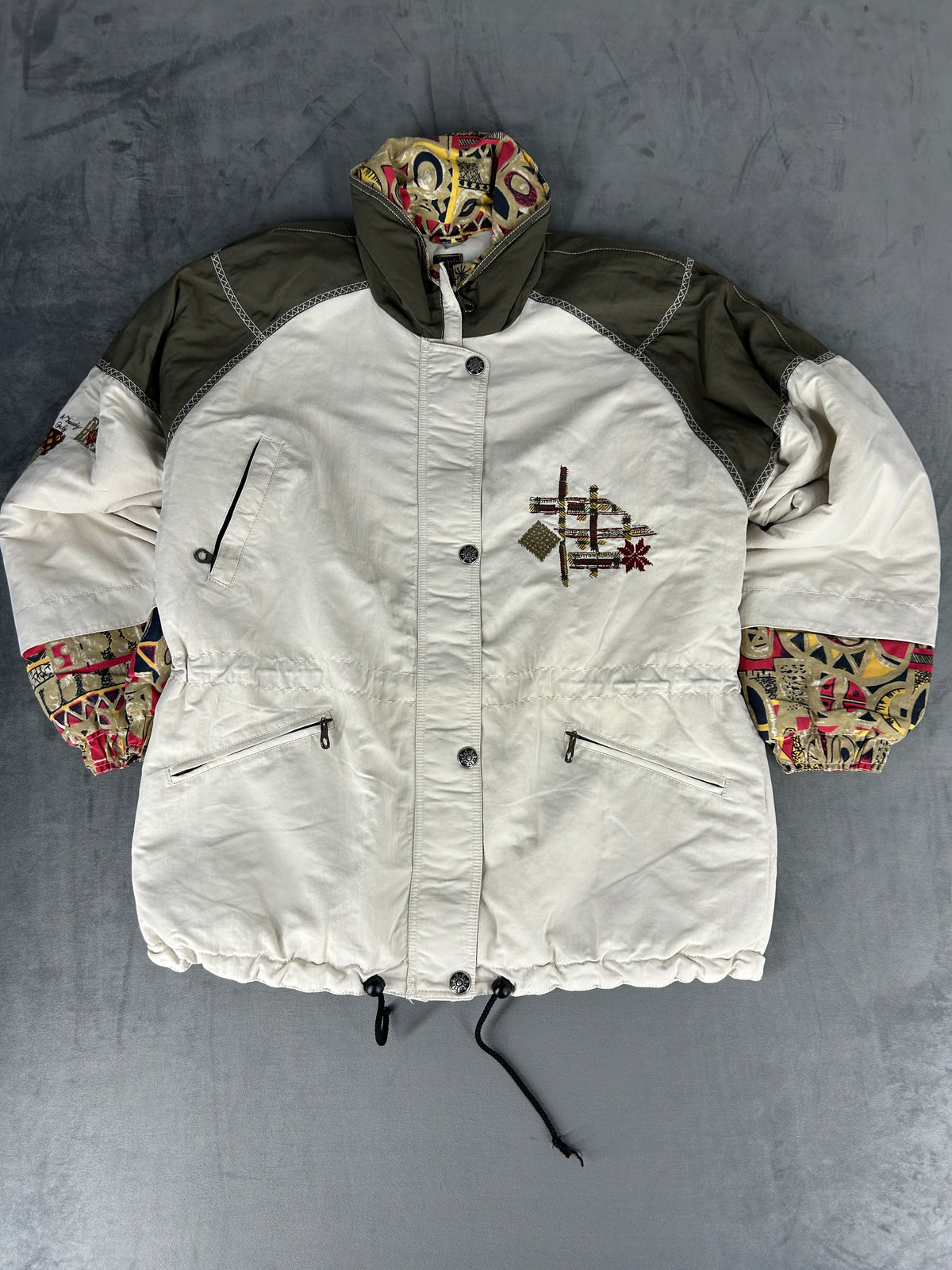 Giacca a vento bianca e verde militare vintage anni 90 – Donna Taglia XL