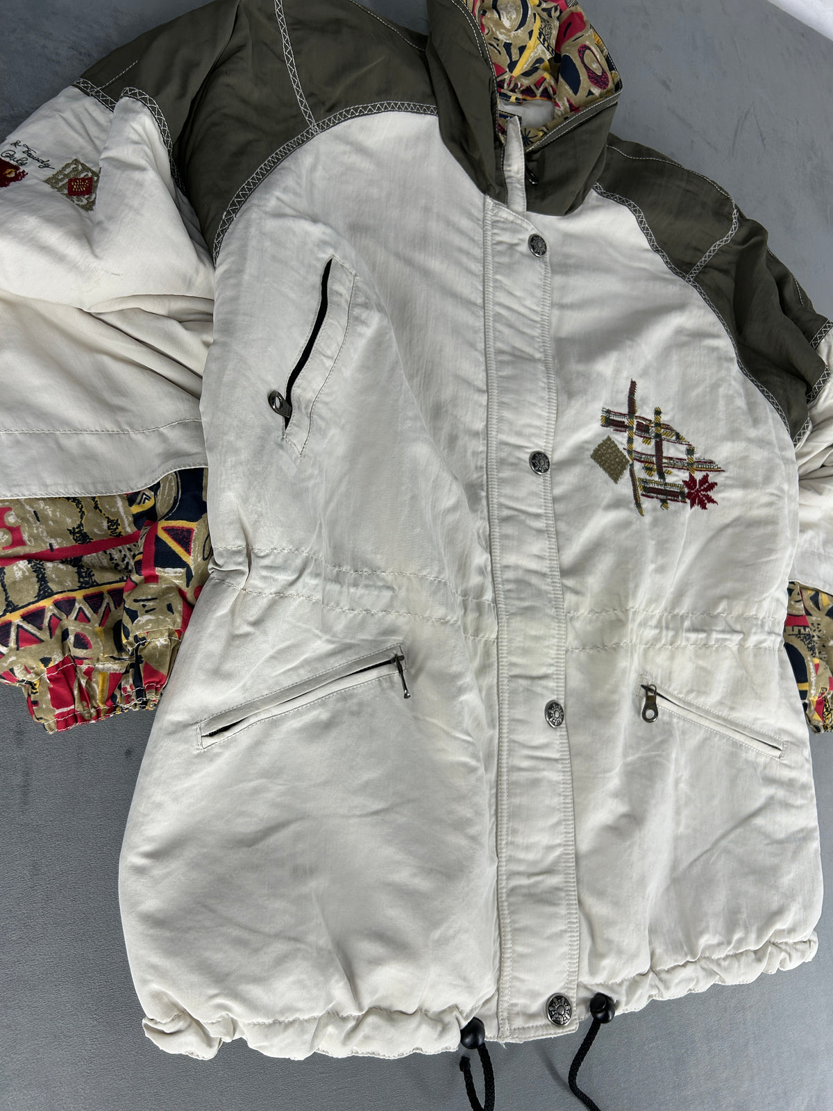 Giacca a vento bianca e verde militare vintage anni 90 – Donna Taglia XL