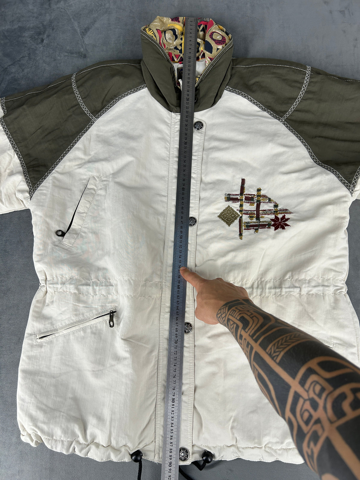 Giacca a vento bianca e verde militare vintage anni 90 – Donna Taglia XL