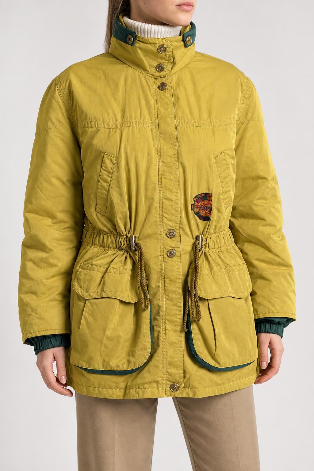 Giaccone giallo senape collo verde vintage – Donna Taglia M