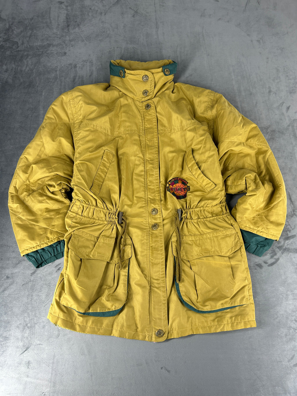 Giaccone giallo senape collo verde vintage – Donna Taglia M