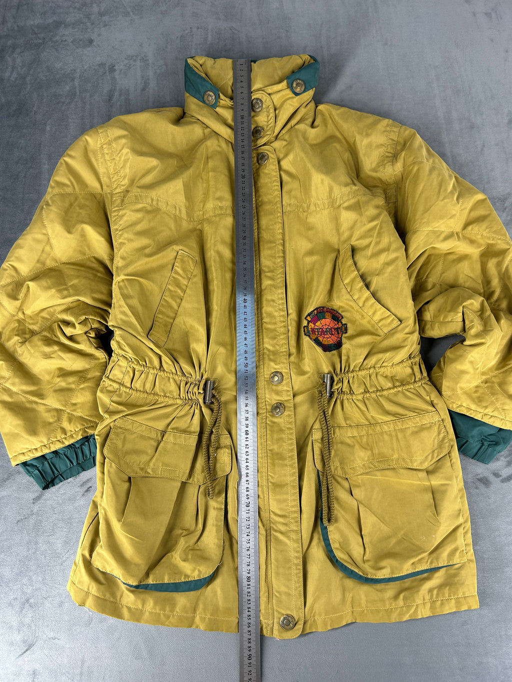 Giaccone giallo senape collo verde vintage – Donna Taglia M