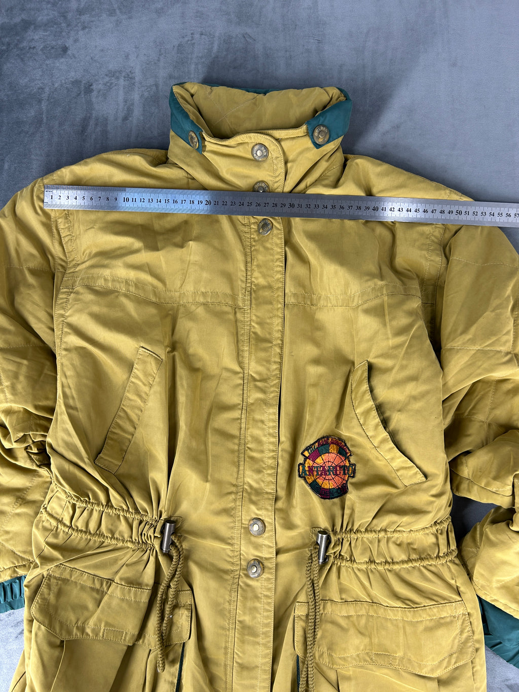 Giaccone giallo senape collo verde vintage – Donna Taglia M