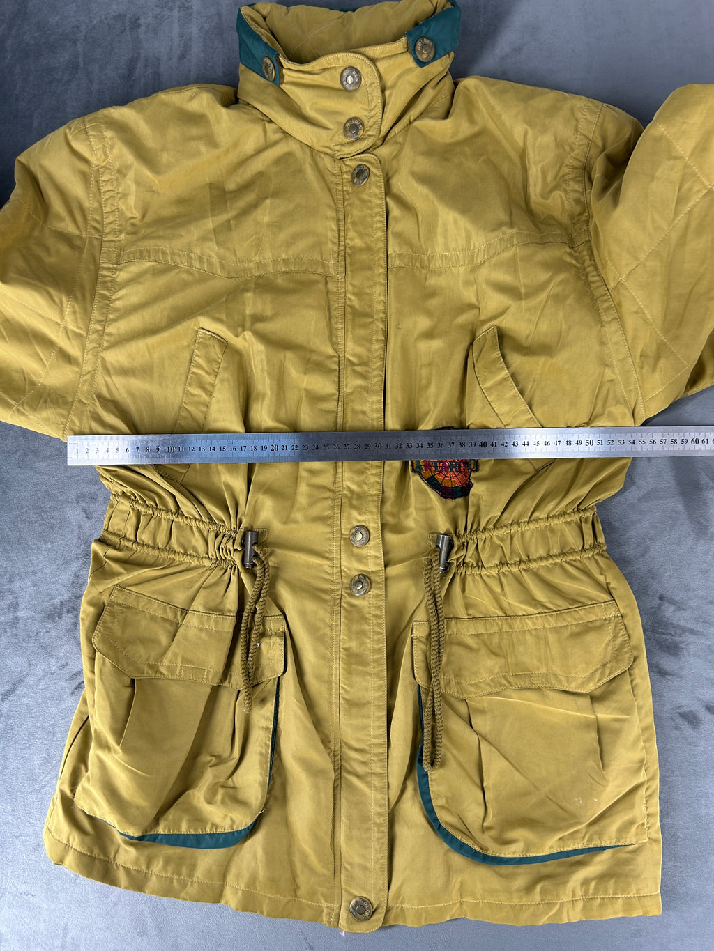 Giaccone giallo senape collo verde vintage – Donna Taglia M