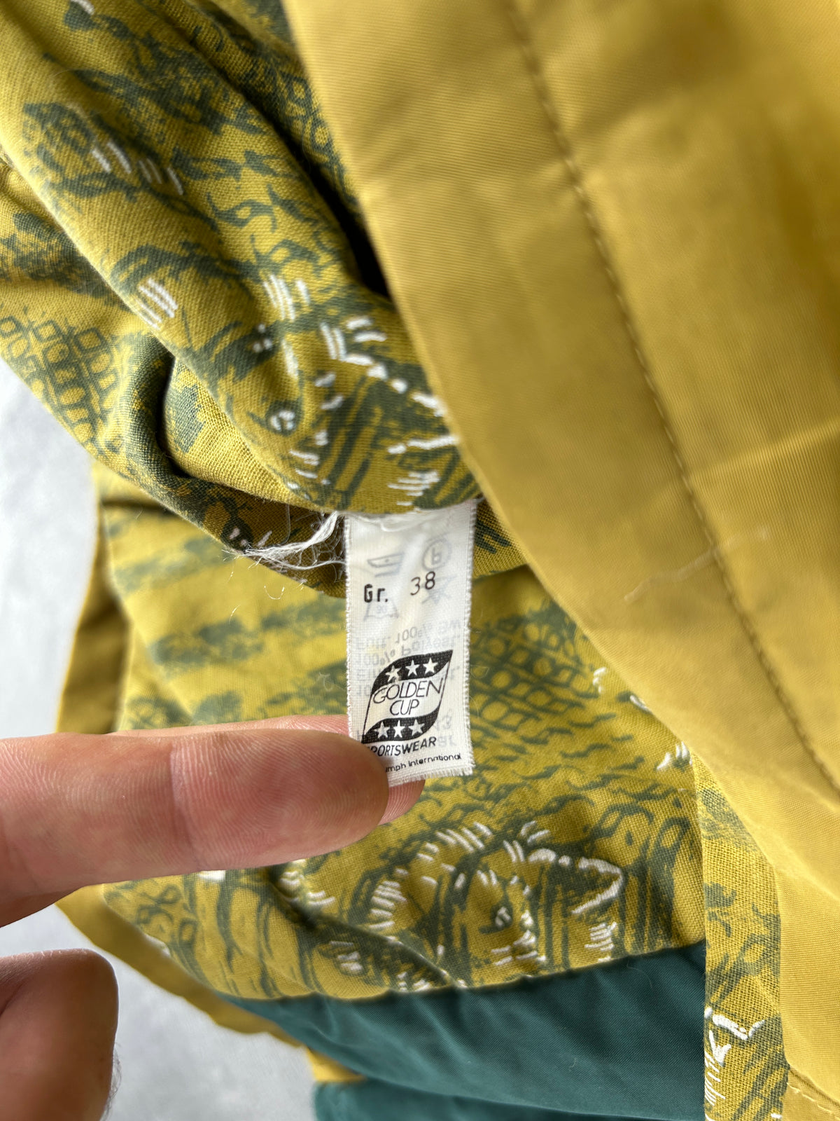 Giaccone giallo senape collo verde vintage – Donna Taglia M