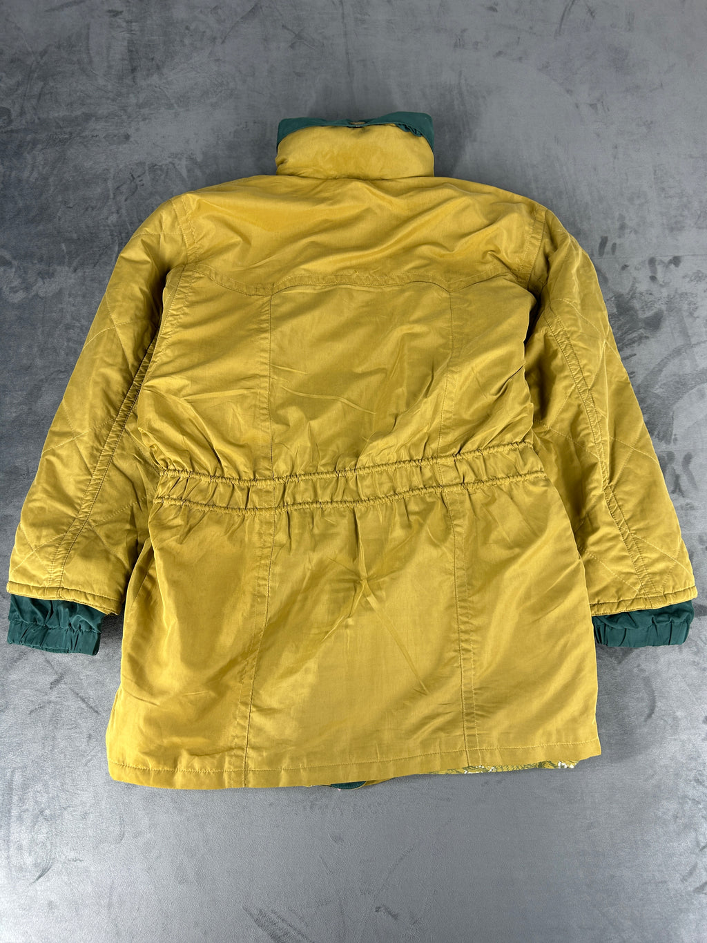 Giaccone giallo senape collo verde vintage – Donna Taglia M