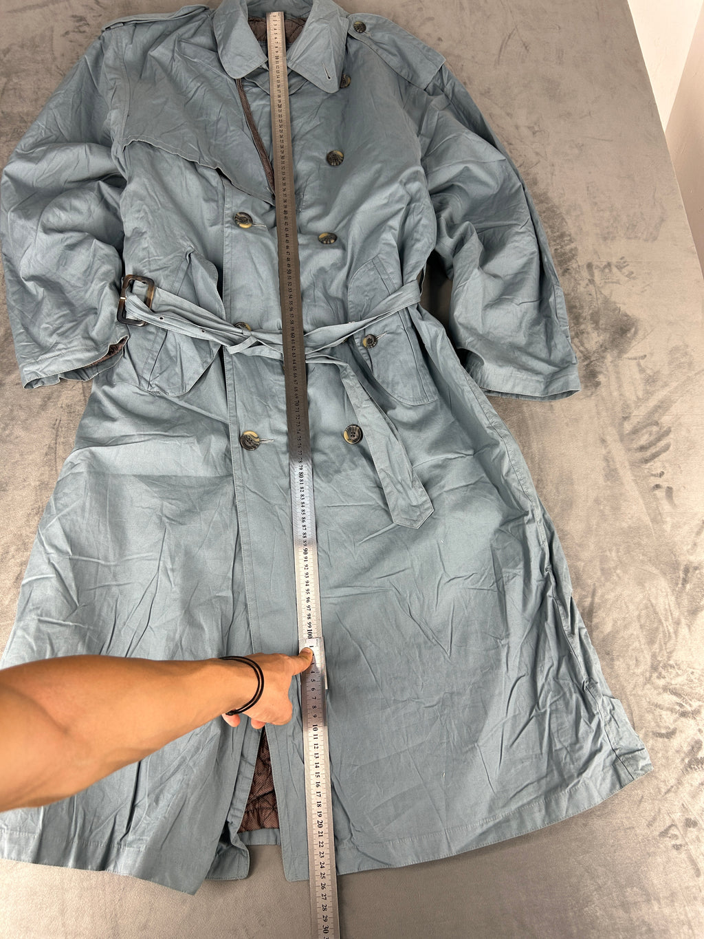 Trench doppiopetto grigio azzurro con cintura vintage – Uomo Taglia L