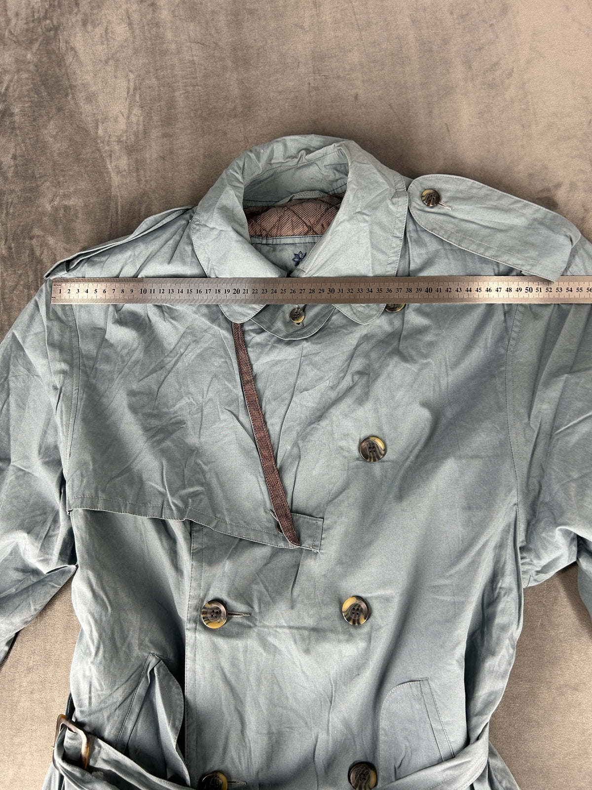 Trench doppiopetto grigio azzurro con cintura vintage – Uomo Taglia L