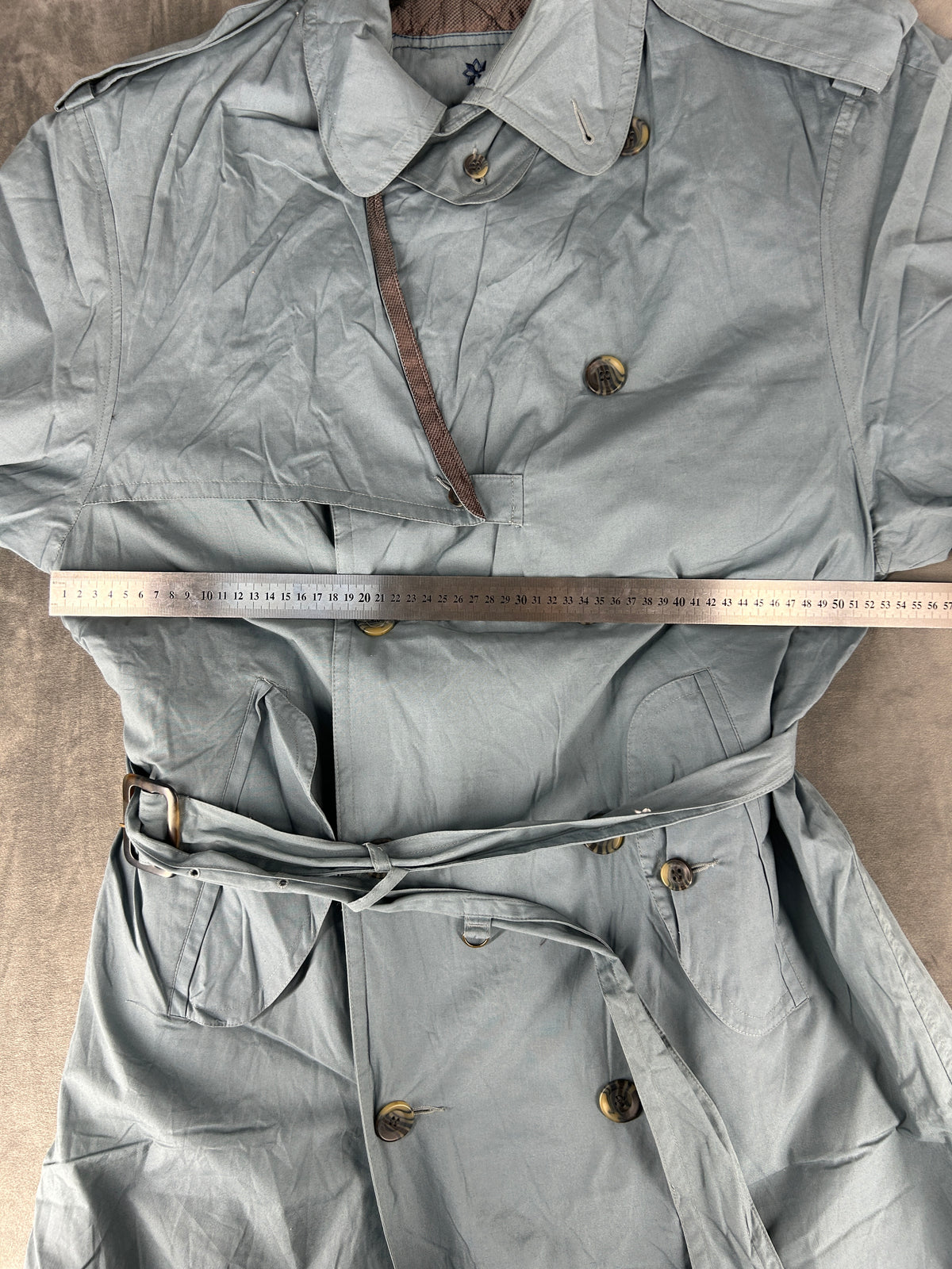 Trench doppiopetto grigio azzurro con cintura vintage – Uomo Taglia L