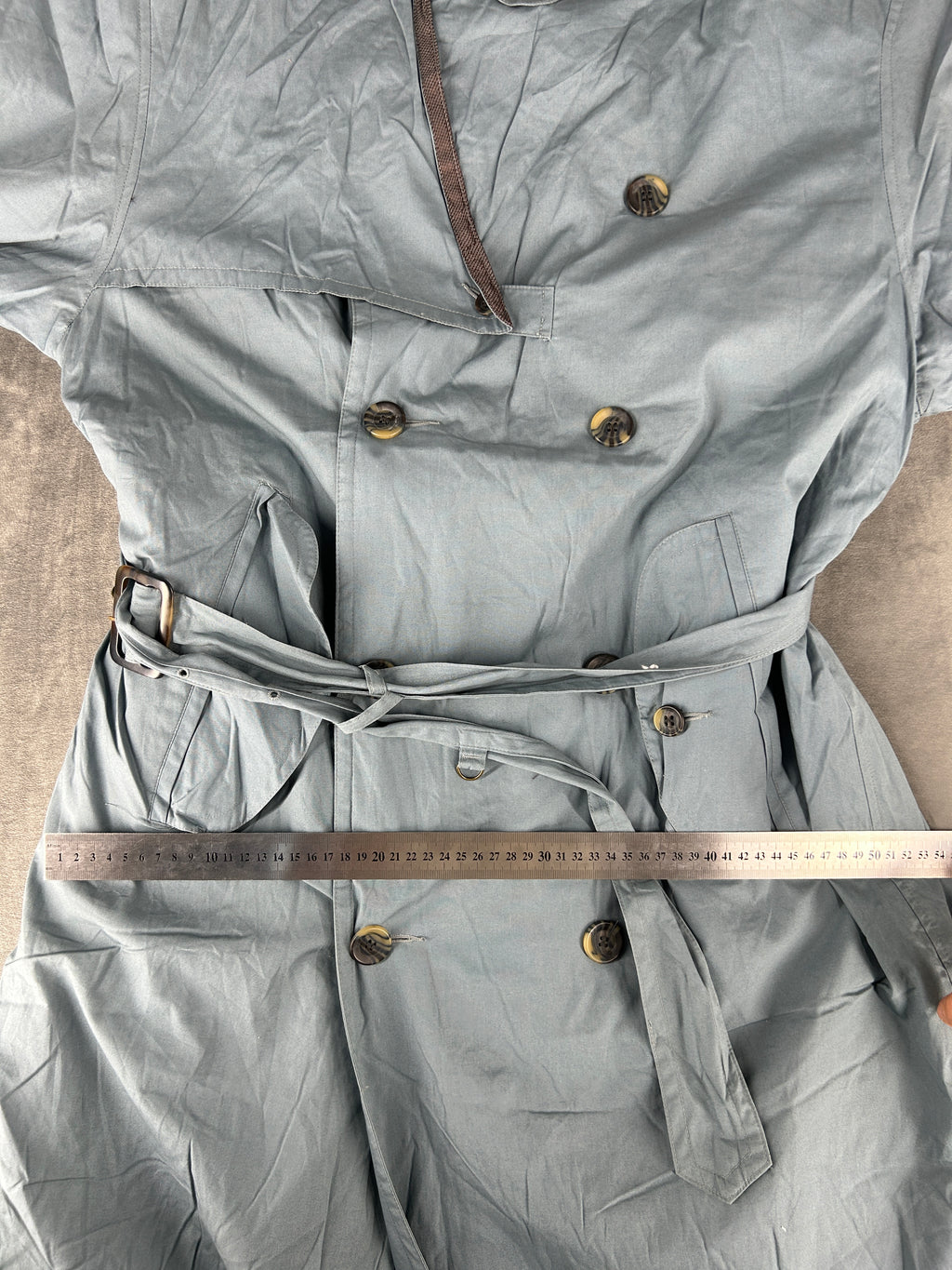Trench doppiopetto grigio azzurro con cintura vintage – Uomo Taglia L