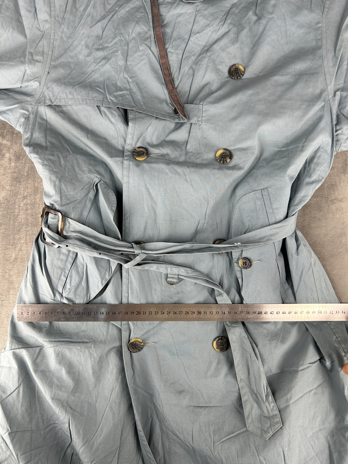 Trench doppiopetto grigio azzurro con cintura vintage – Uomo Taglia L