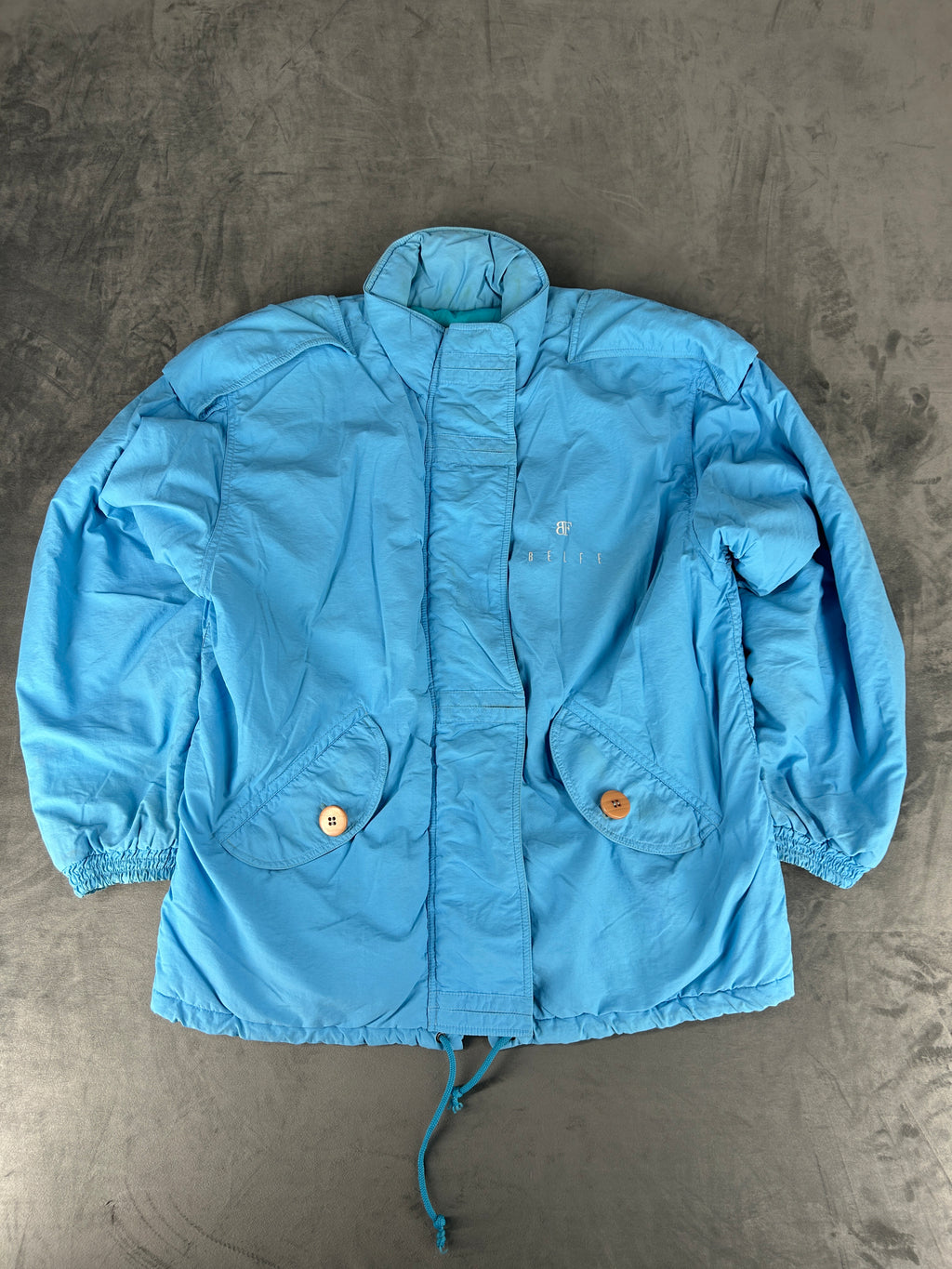 Giaccone azzurro Belfe con cappuccio vintage – Donna Taglia L