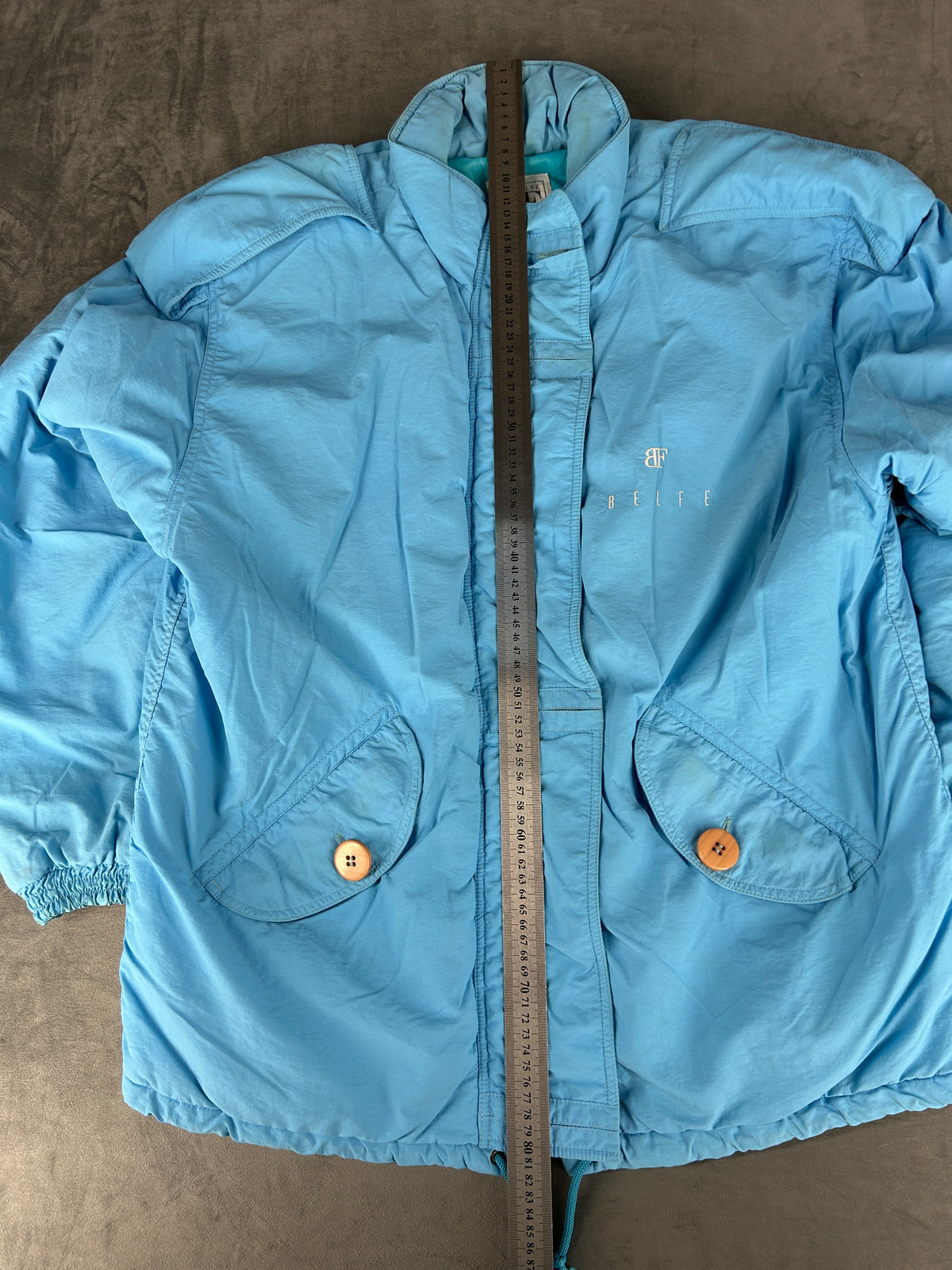 Giaccone azzurro Belfe con cappuccio vintage – Donna Taglia L