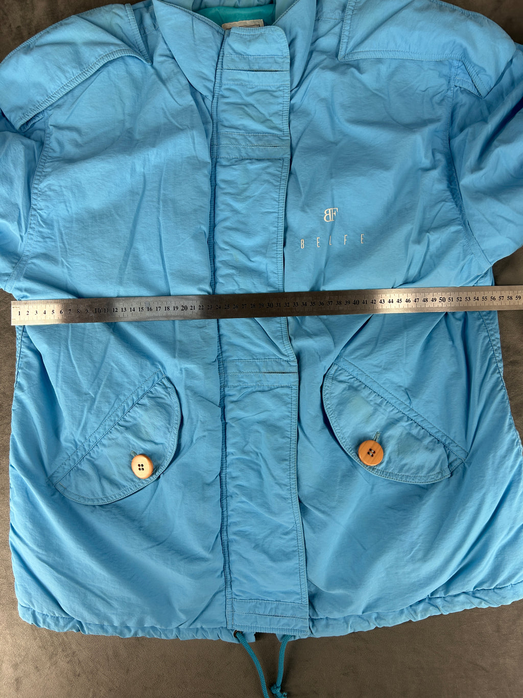 Giaccone azzurro Belfe con cappuccio vintage – Donna Taglia L