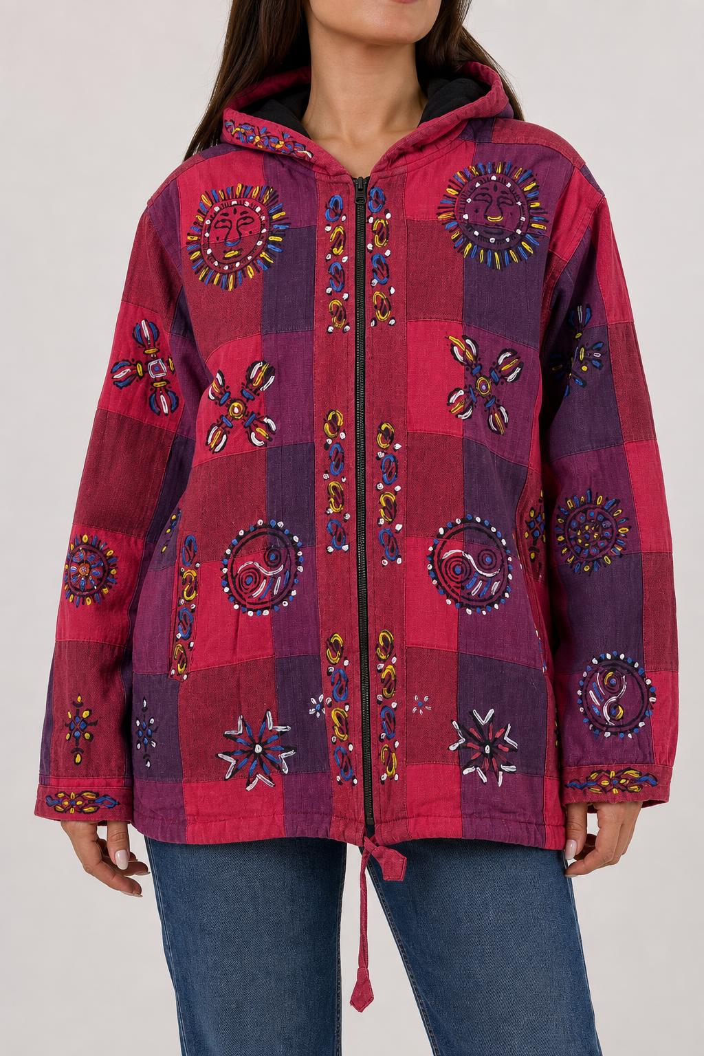 Giacca etnica fuxia e viola con pile OPC vintage – Donna Taglia L