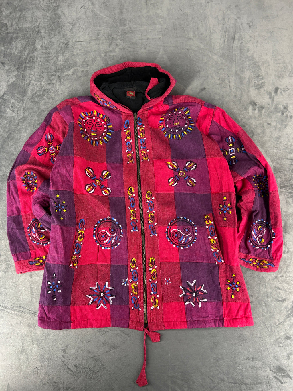 Giacca etnica fuxia e viola con pile OPC vintage – Donna Taglia L