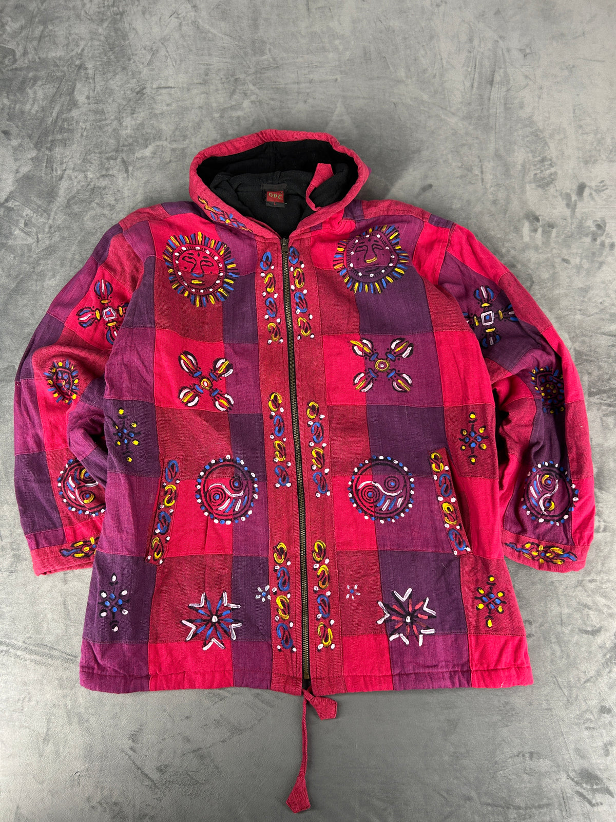 Giacca etnica fuxia e viola con pile OPC vintage – Donna Taglia L