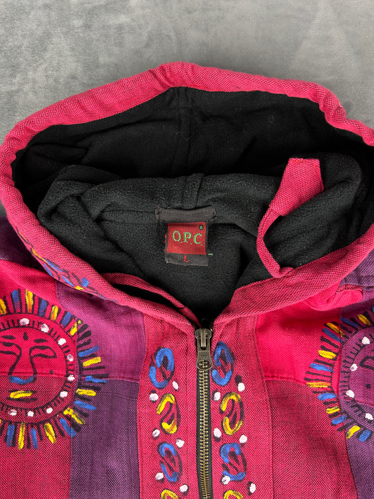 Giacca etnica fuxia e viola con pile OPC vintage – Donna Taglia L