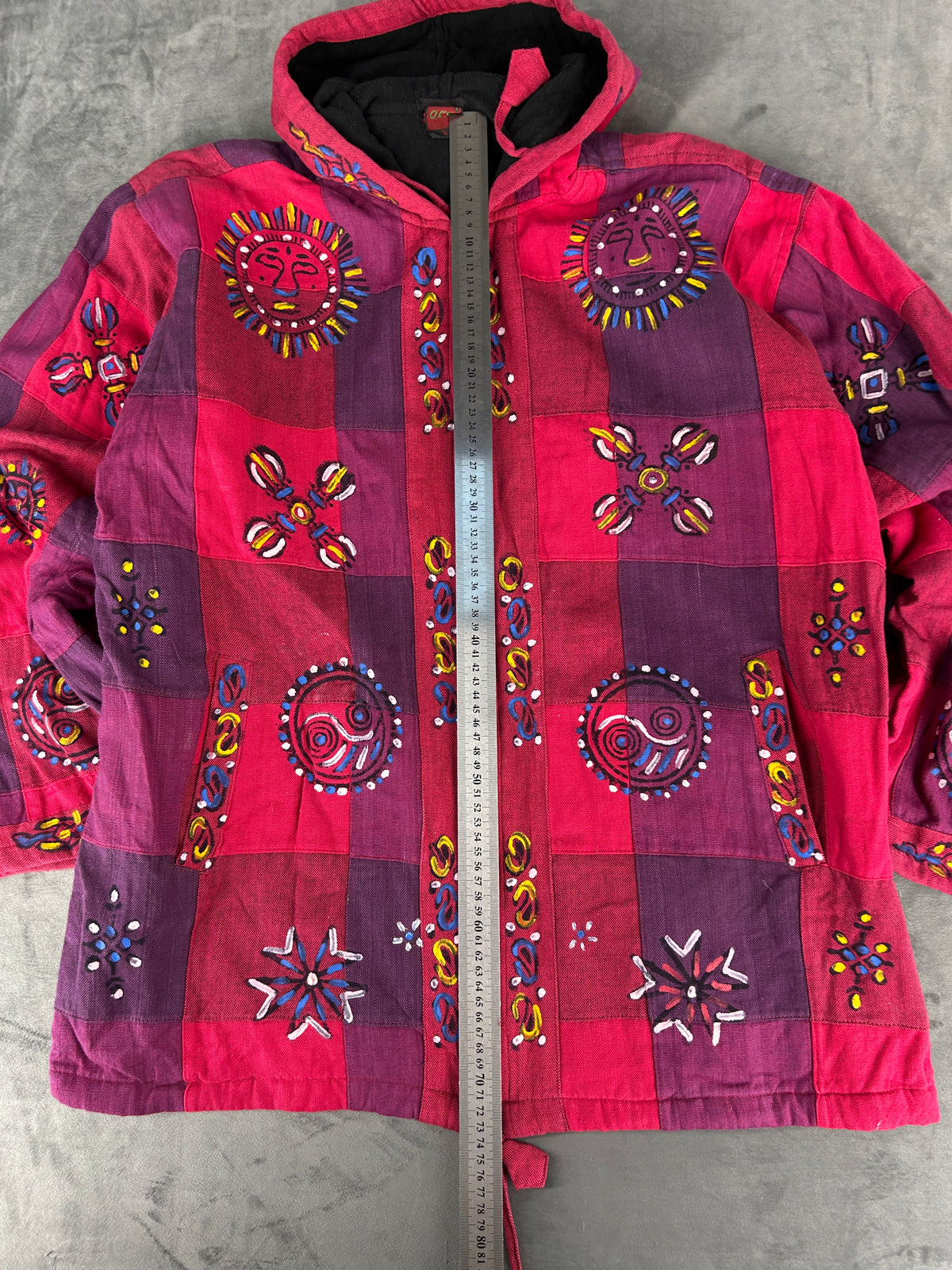 Giacca etnica fuxia e viola con pile OPC vintage – Donna Taglia L