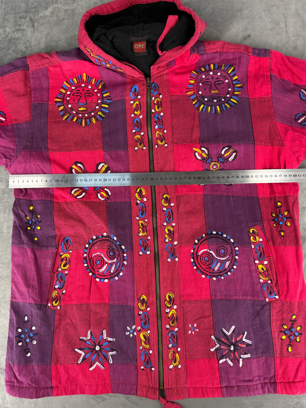 Giacca etnica fuxia e viola con pile OPC vintage – Donna Taglia L