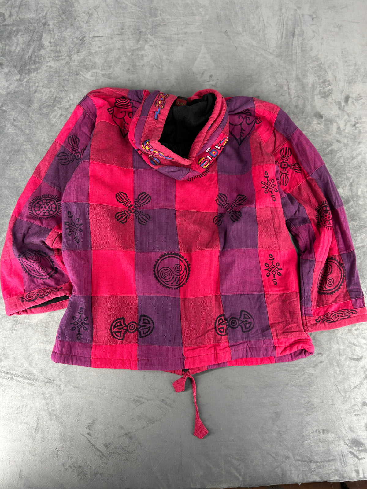 Giacca etnica fuxia e viola con pile OPC vintage – Donna Taglia L