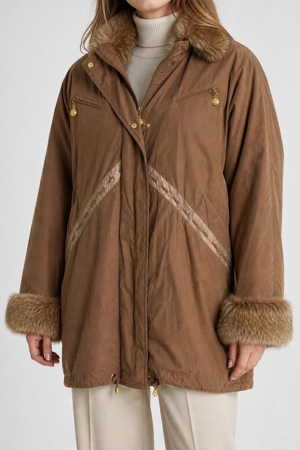 Parka cammello Mazzi collo in pelliccia vintage – Donna Taglia L