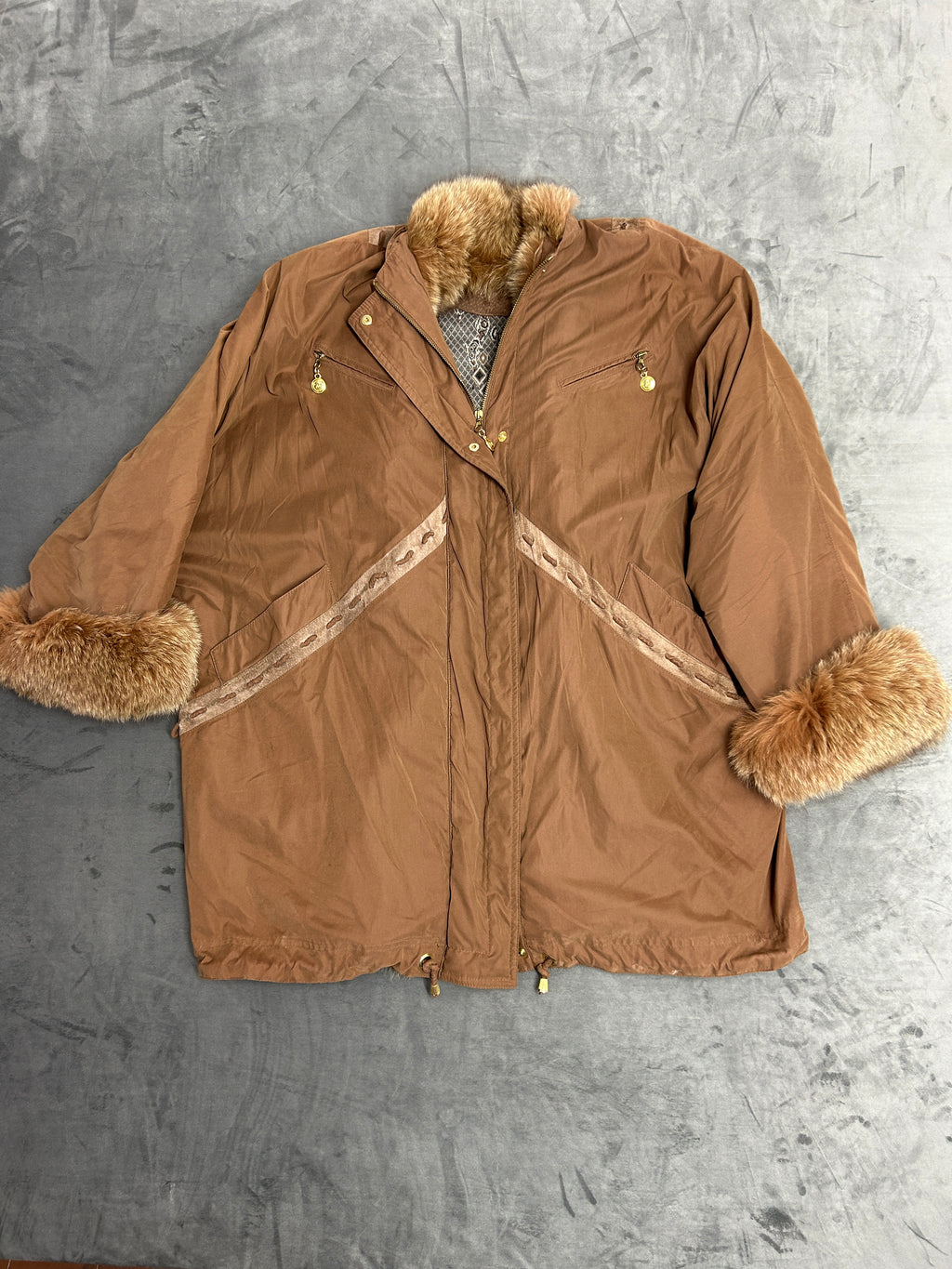 Parka cammello Mazzi collo in pelliccia vintage – Donna Taglia L