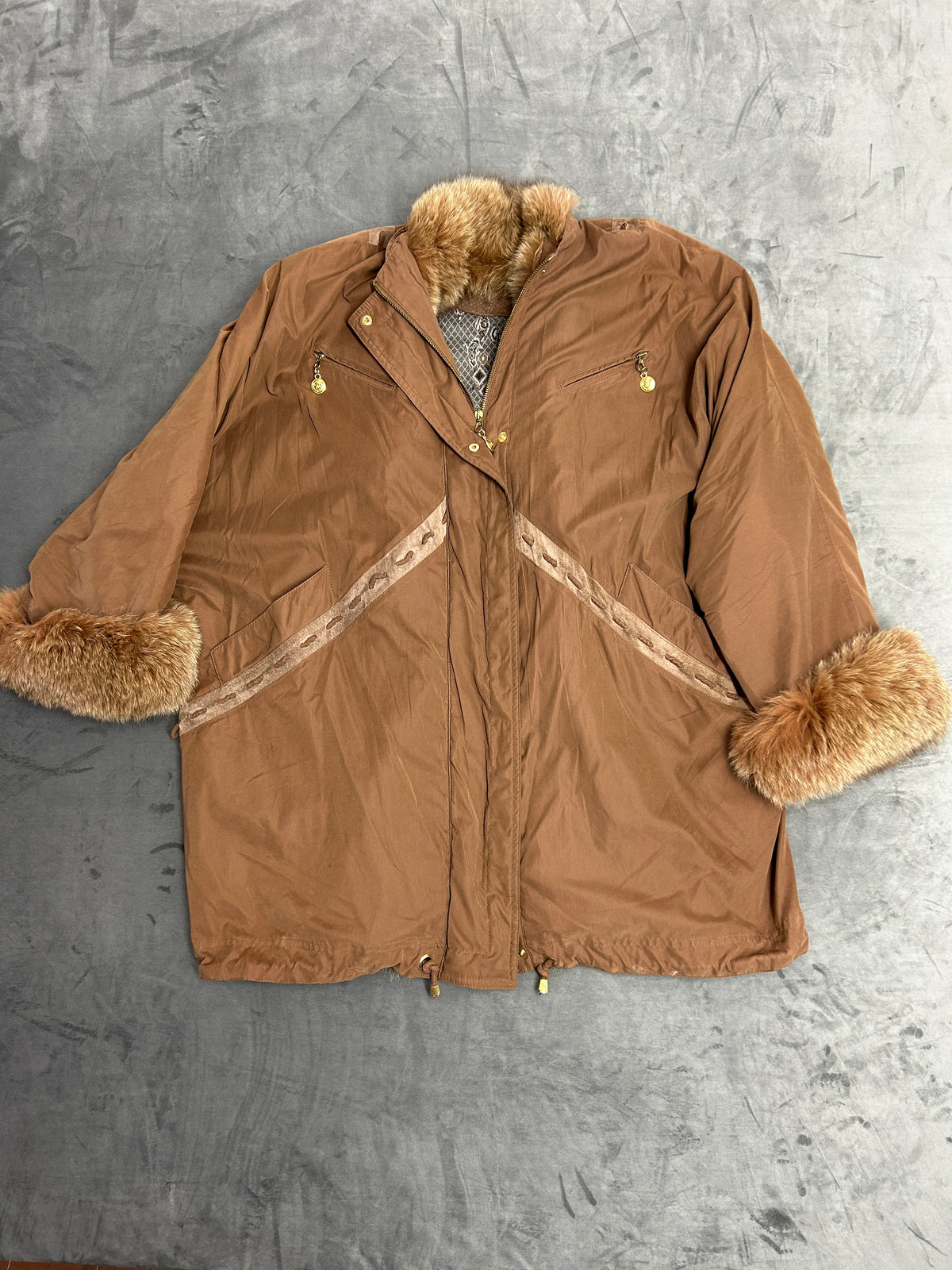Parka cammello Mazzi collo in pelliccia vintage – Donna Taglia L