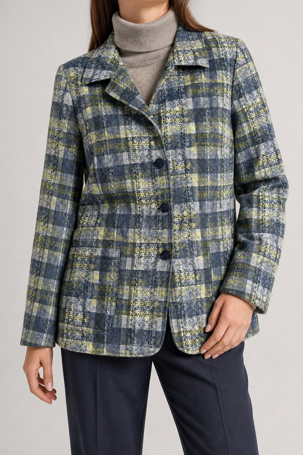 Blazer a quadri blu e verde Karelia vintage – Donna Taglia L