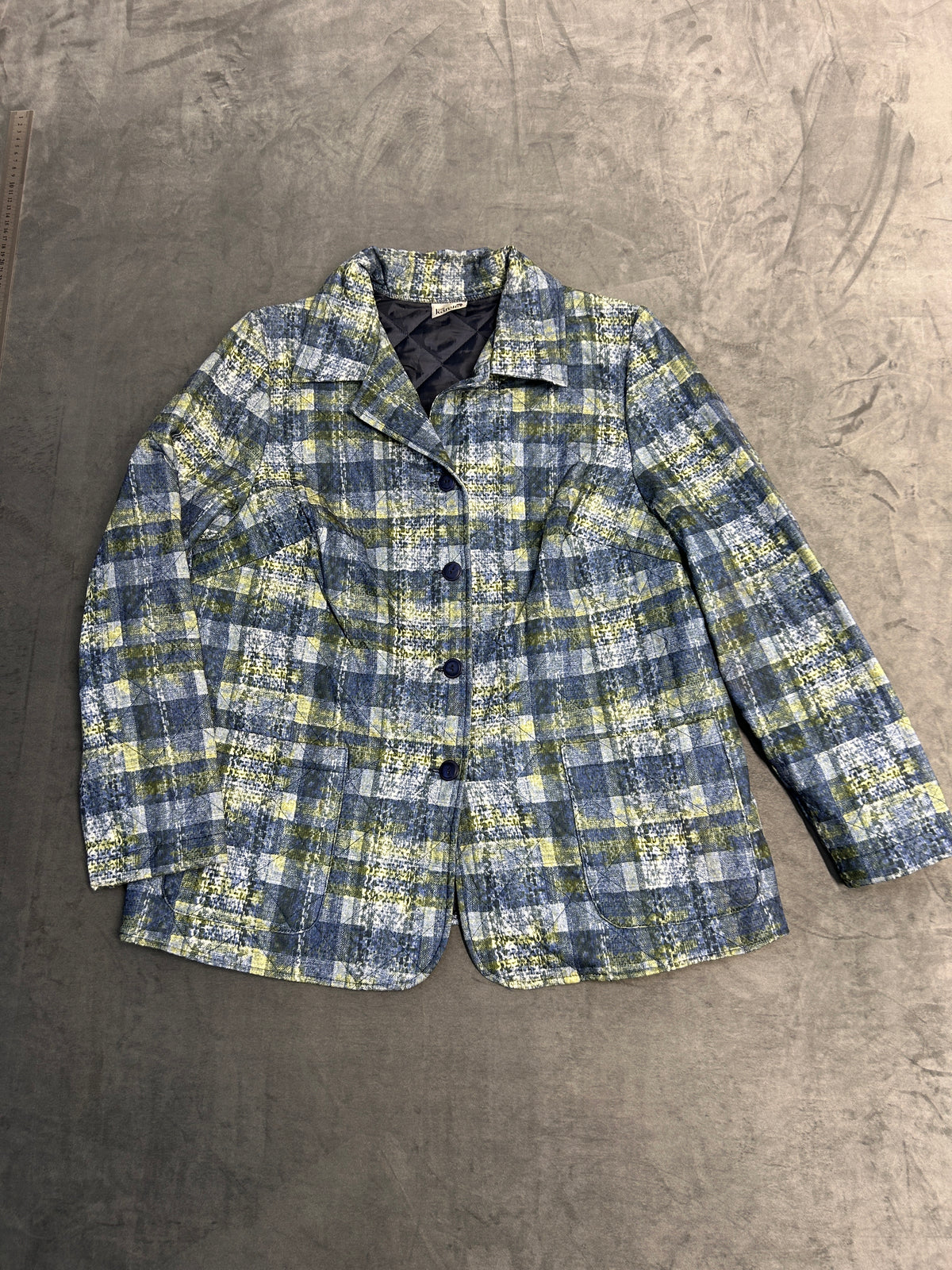 Blazer a quadri blu e verde Karelia vintage – Donna Taglia L