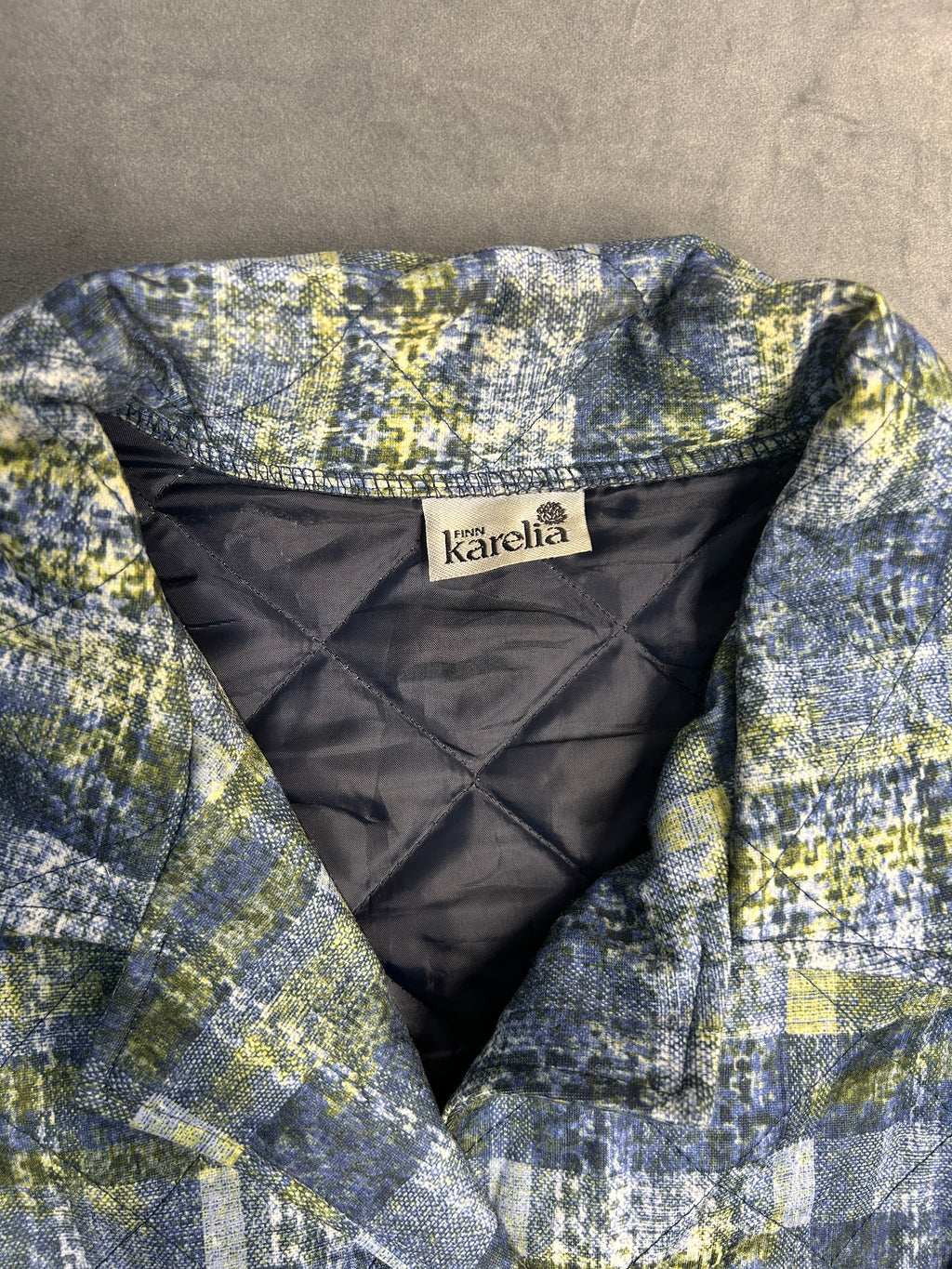 Blazer a quadri blu e verde Karelia vintage – Donna Taglia L