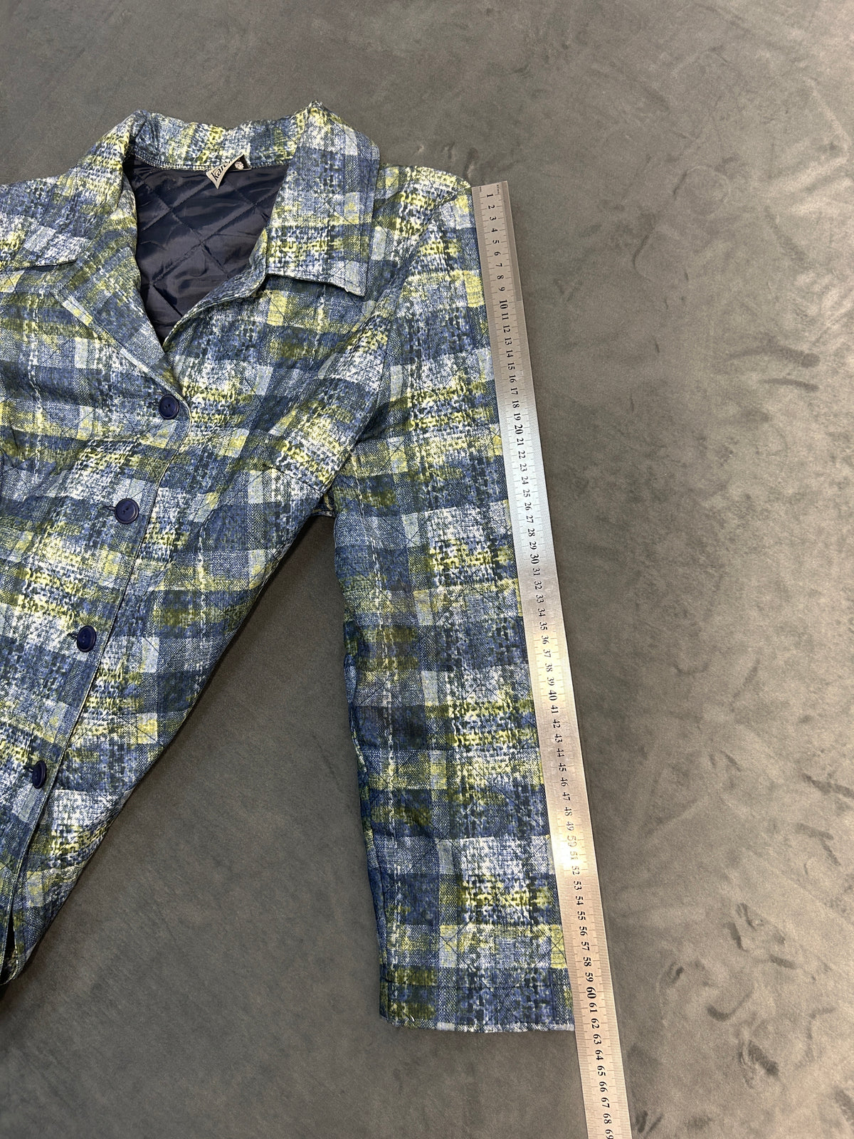 Blazer a quadri blu e verde Karelia vintage – Donna Taglia L