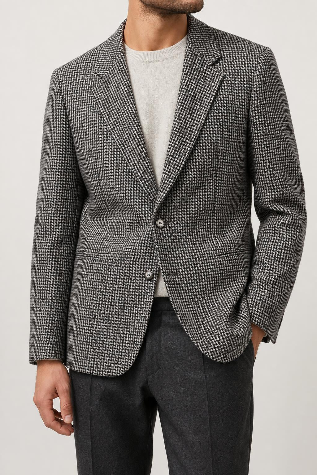 Blazer pied-de-poule bianco e nero Adolfo Andreotti in lana vintage – Uomo Taglia L