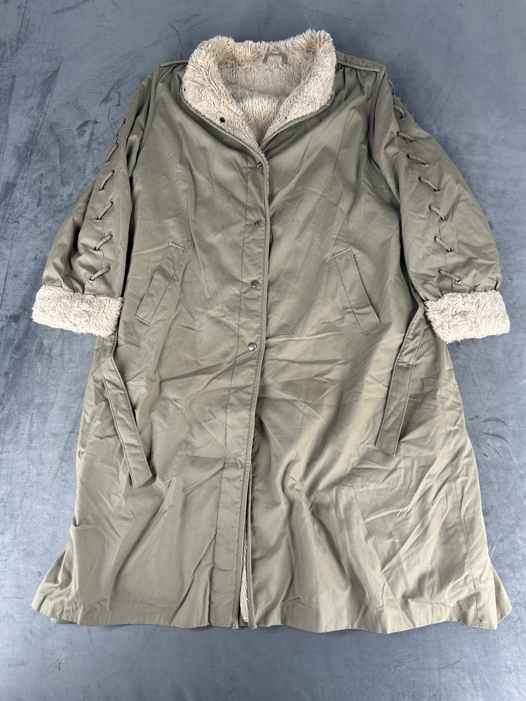 Soprabito verde militare collo in sherpa vintage – Donna Taglia L