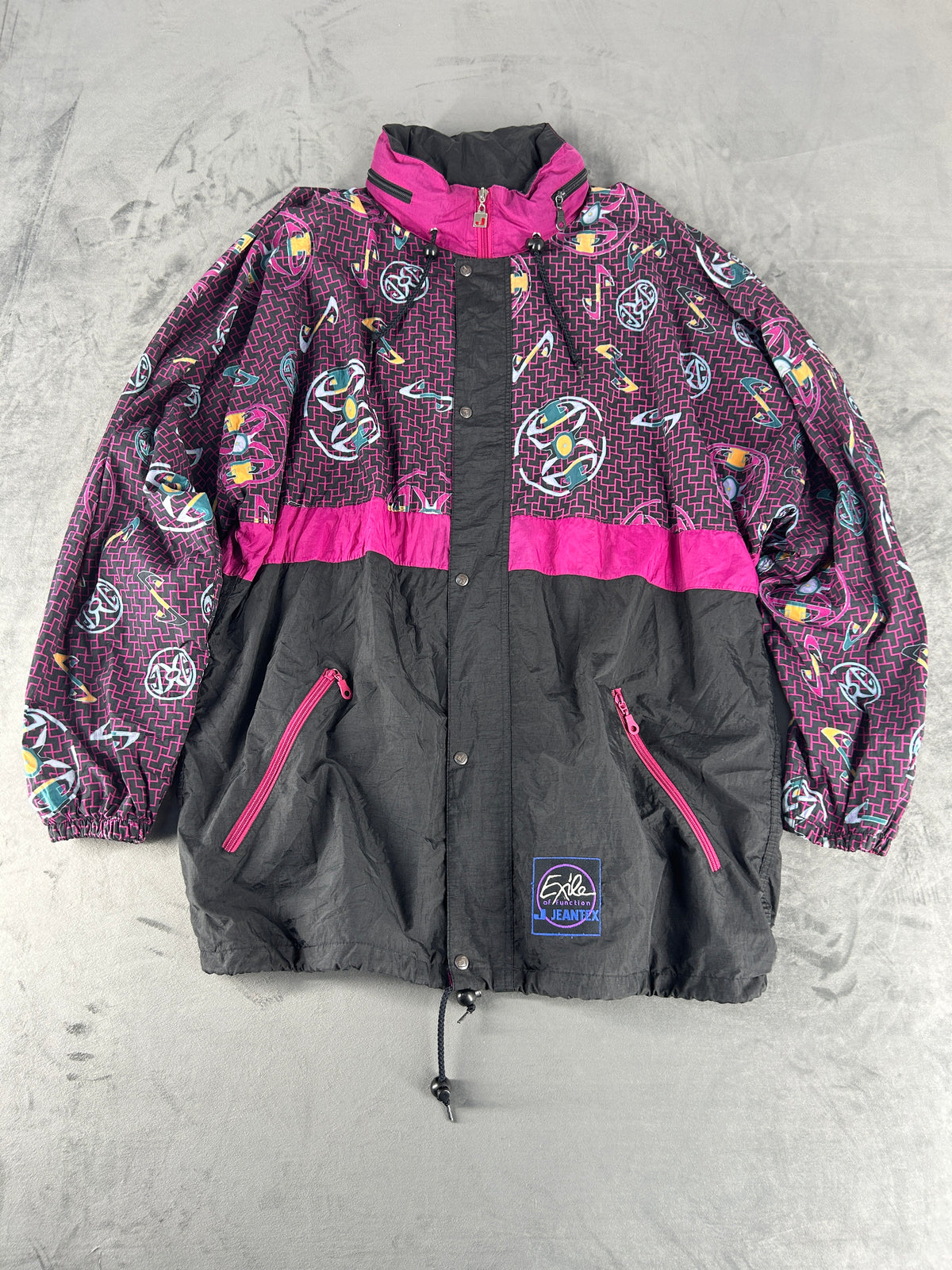 Giacca a vento Jeantex fantasia viola vintage anni 90 – Uomo Taglia XL