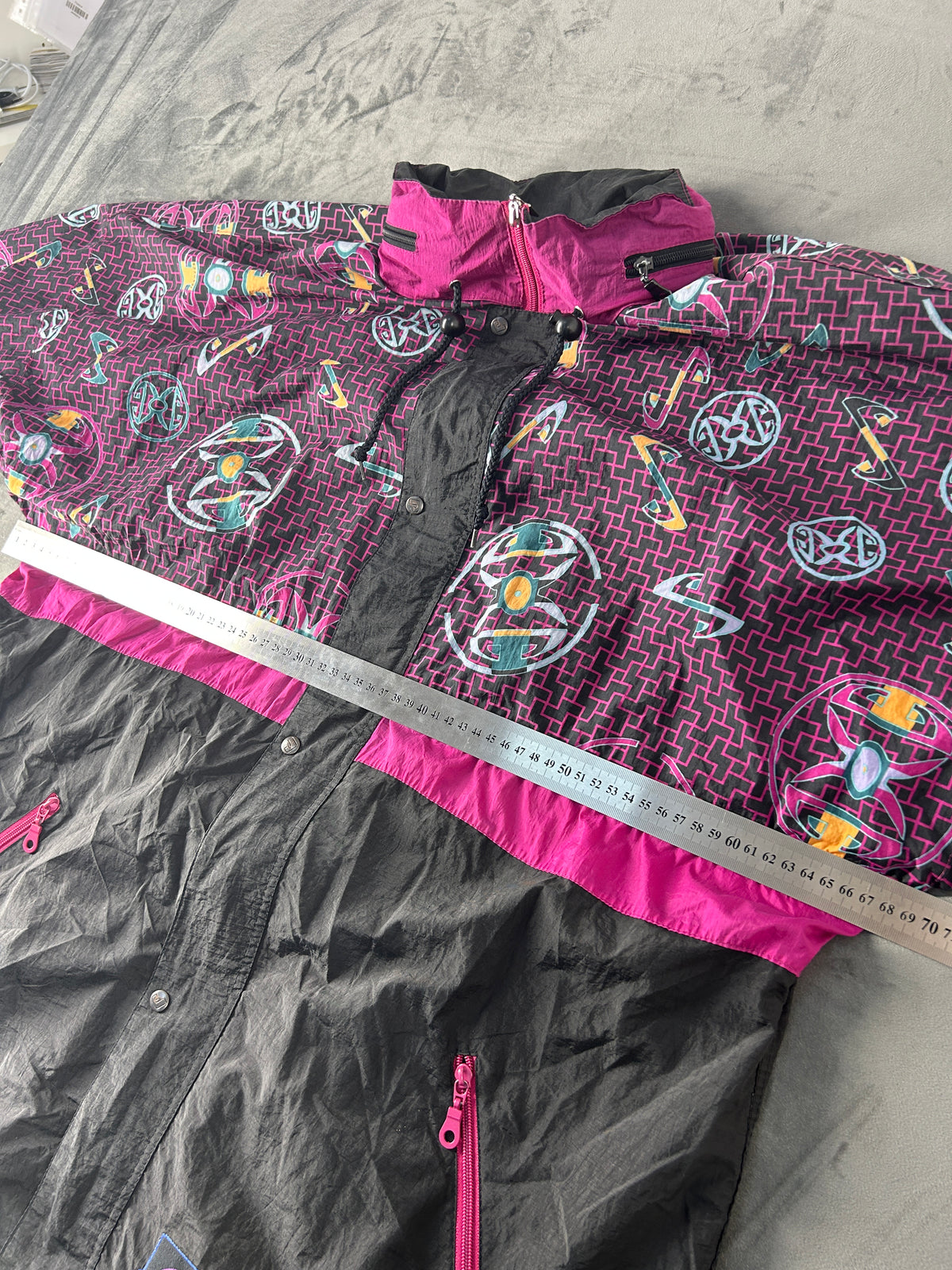 Giacca a vento Jeantex fantasia viola vintage anni 90 – Uomo Taglia XL