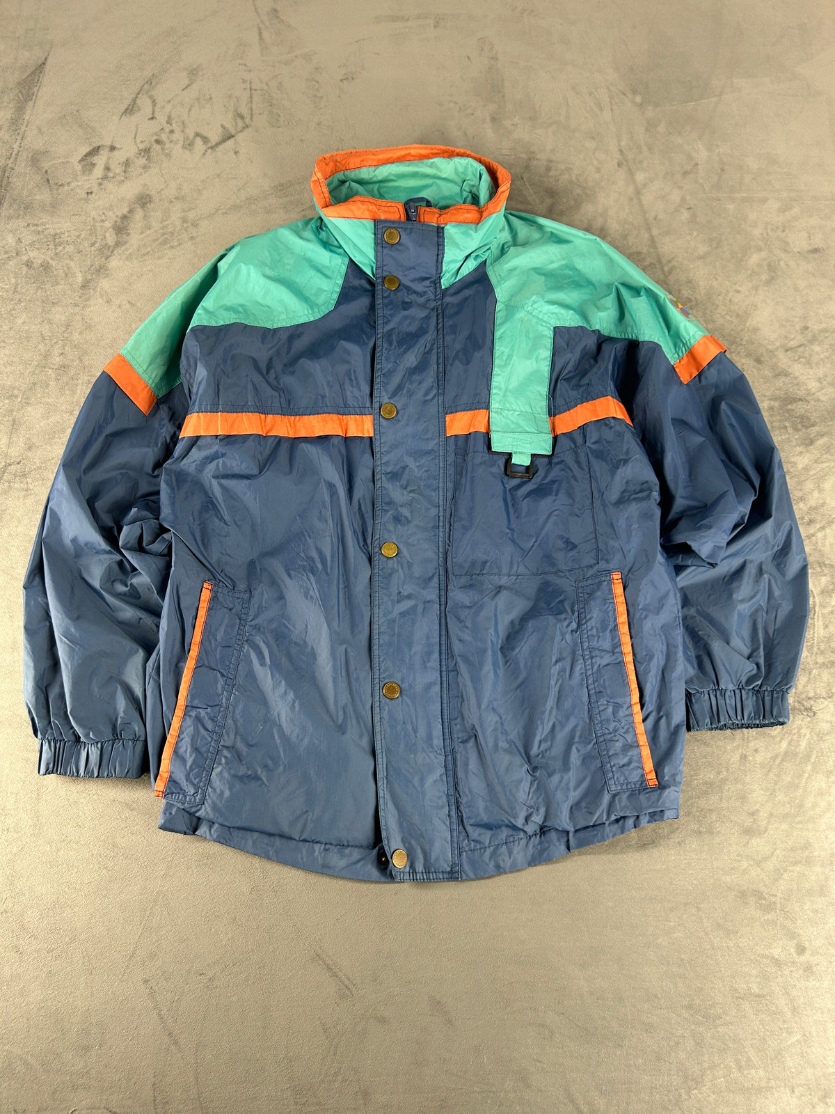Giacca a vento Brugi blu e verde acqua vintage anni 90 – Uomo Taglia L