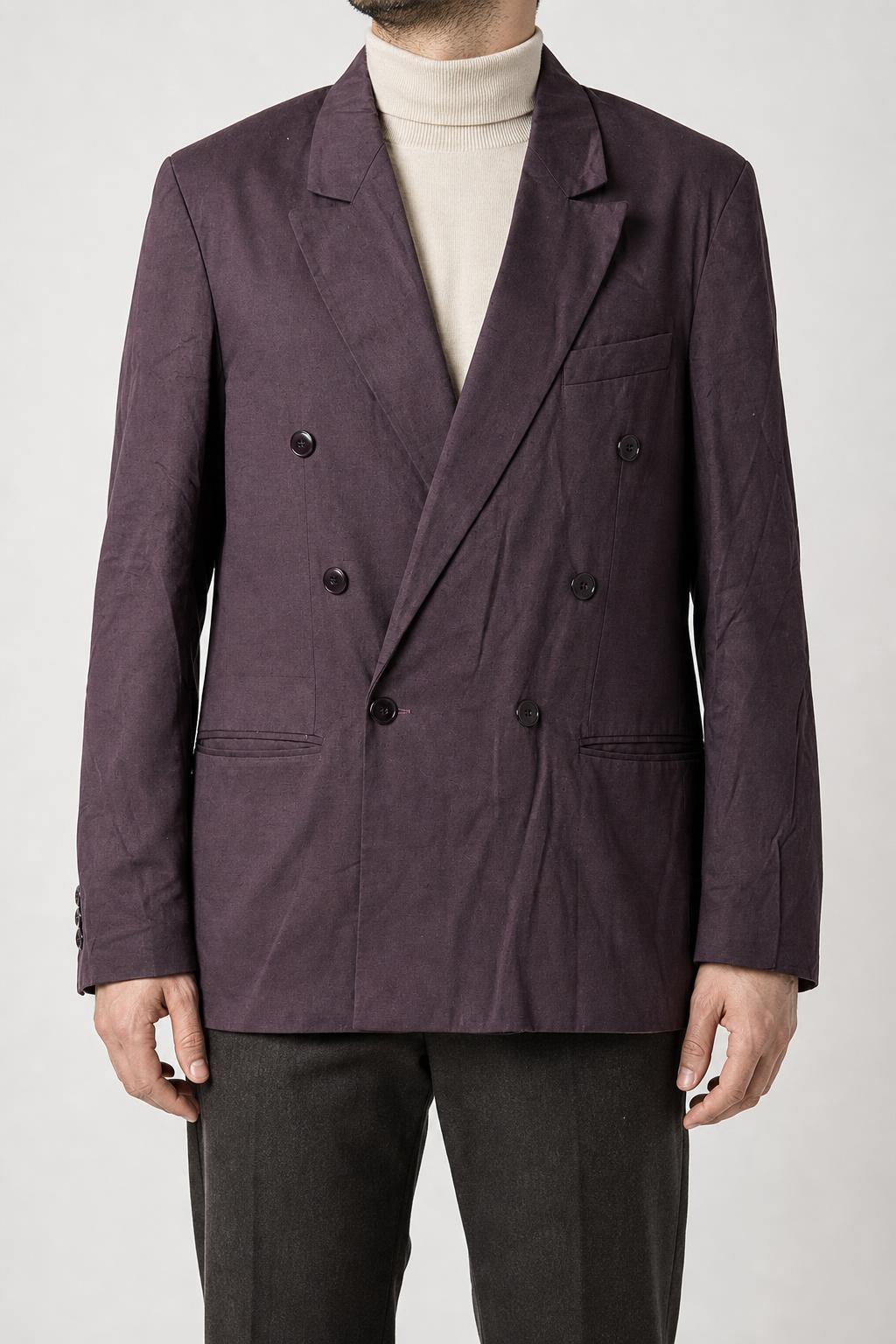 Blazer doppiopetto prugna con fodera gialla vintage – Uomo Taglia L