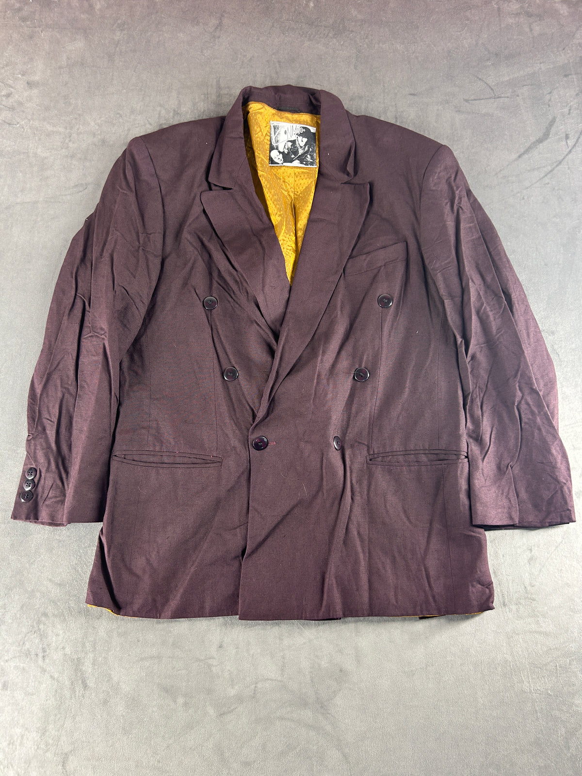 Blazer doppiopetto prugna con fodera gialla vintage – Uomo Taglia L